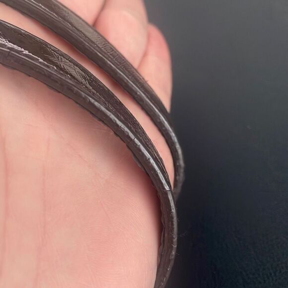 Tommy Hilfiger Logo Print Brown Sateen Patent Leather Trim Tote Bag - Picture 7 of 9